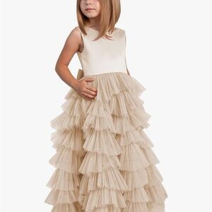 Tulle Flower Girl Cream Layered Kids Formal Dress size 4-5 T